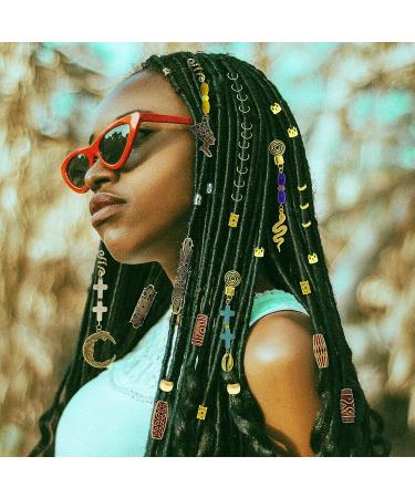 99Pcs Handmade Gemstone Hair Braids Dreadlock Accessories Set - Turquoise, Jade, Shell Pendants, Gold Filigree Cuffs | Beard Clips, Tube Beads for Locs & Extensions - Buy Online on SooperMarket.com