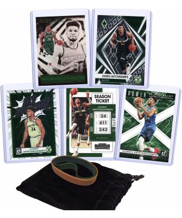 Giannis Antetokounmpo Basketball Cards Assorted (5) Gift Bundle - Milwaukee Bucks Trading Cards