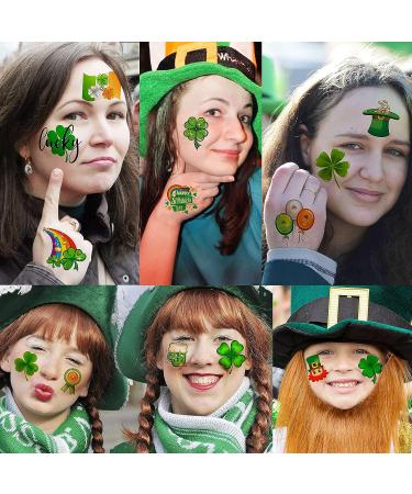 49 PCS St. Patrick's Day Tattoos Stickers - 3D Green Shamrock Temporary Tattoos for Kids, Women, Men - Irish Party Favor & Lucky Clover Accessories - Buy Online on SooperMarket.com
