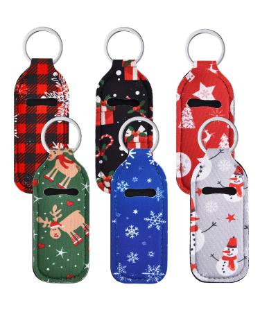 6 Pieces Christmas lipstick Holder Keychains Neoprene Lipstick Holder Keychain Protective Cases Lip Balm Lipstick Holder Keychain for Girls Women