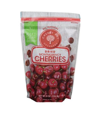 Cherry Bay Orchards - Dried Unsweetened Montmorency Tart Cherries - No Added Sugar - 8oz Bag -100% Domestic, All Natural, Kosher Certified, Gluten Free, and GMO Free - Packed in a Resealable Pouch