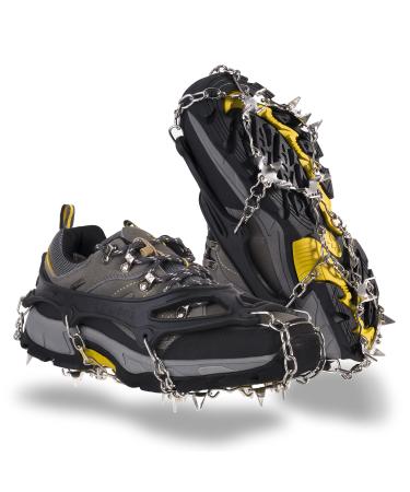 Giggleway Traction Cleats Ice Snow Grips Anti Slip 19 Stainless Steel Spikes Crampons for Women Men Kids M/L/XL L(Shoe Size: W 8.5-11.5/M 7-9.5) 19 Teeth Black