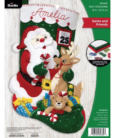 Bucilla Felt Applique Christmas Stocking Kit  Santa and Friends 18 Felt Applique Stocking Making Kit  Perfect for DIY Holiday Needlepoint Arts and Crafts  89330E
