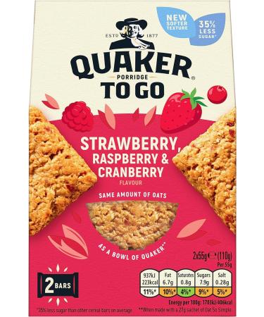 Quaker Porridge To Go Breakfast Bars Strawberry Raspberry & Cranberry Flavour 2x55g (Case of 6) - Buy Online on SooperMarket.com