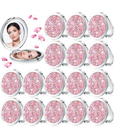 16 Pcs Compact Mirror for Purses Small Cosmetic Folding Pocket Compact Mirror Bulk 2.75 Inch Round Diamond Bling 1X/ 2X Magnifying Makeup Mirror for Women Girls Wedding Gift  Pink Silver(Pink Silver)