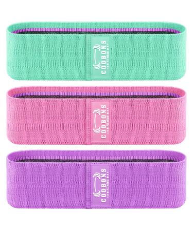 Resistance Bands Set - Booty & Legs Exercise Bands, Anti-Slip Fabric Stretch Bands, Workout Bands for Women/Men, Working Out, Hip Circle Lift, Thigh, Squat, Yoga, at Home Fitness or Gym - 3 Levels Green, Pink, Purple