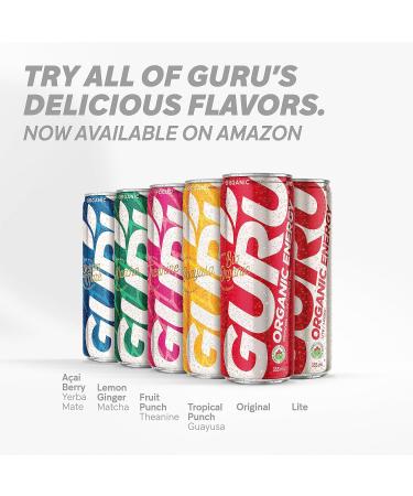 GURU Organic Energy Drink - Yerba Mate - Unlock Your Energy Potential - Naturally Sweetened with Monk Fruit and Stevia - No Sucralose - Plant Based Ingredients - Healthy Energy - 355 ml (Pack of 24) - Buy Online on SooperMarket.com