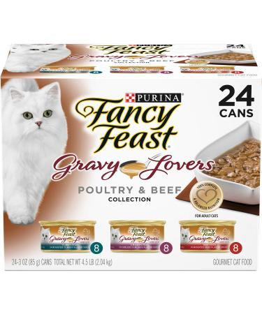 Purina Fancy Feast Gravy Lovers Poultry & Beef Feast Collection Wet Cat Food Variety Packs Poultry & Beef - 24 cans 3 Ounce (Pack of 24)