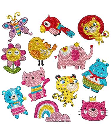 sinceroduct Gem Diamond Painting Kits for Kids  Laser Stickers and Beautiful Clear Diamonds  Arts and Crafts for Kids Girls Boys and Adult Beginners  Kids Gift  12 Pieces Cute Animals