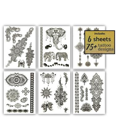 Terra Tattoos Black Mehndi Inspired Temporary Tattoos - 50+ Henna Designs - Waterproof, Nontoxic & Long Lasting - Perfect for Beach, Festivals & More - Buy Online on SooperMarket.com