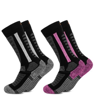 Occulto children's ski socks 2-pack (model: Charlie) 31-34 pink-black
