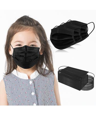 Kids Disposable Face Masks 3-Ply Protective 100 PCS Black Safety Breathable Mask Cover for Boys Girls with Adjustable Nose Clip & Elastic Ear Loop Great for School/Kindergarten/Travel
