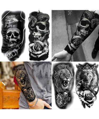COKTAK 22 Sheets 3D Forearm Half Sleeve Temporary Tattoos - Large Tribal Lion Warrior Tiger Wolf Flower Skull Fake Tattoo Stickers for Men Women Adults - Halloween Black 3D Realistic Tatoo Rose Animals - Buy Online on SooperMarket.com