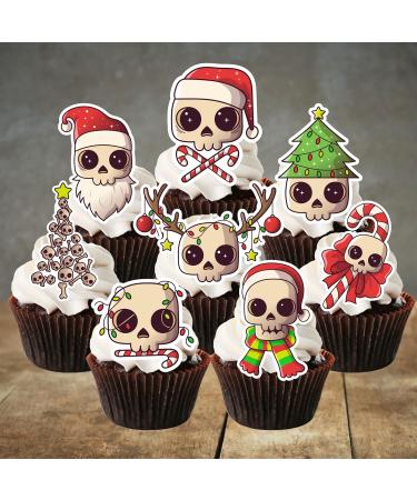 PRECUT Christmas Skull Cupcake Toppers Edible Skull Cake Decorations Christmas Skull Decorations Christmas Skull Cake Topper (12) - Buy Online on SooperMarket.com