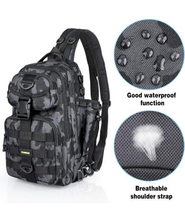 PLUSINNO Fishing Backpack Tackle Bag with Rod Holder - Water-Resistant, Ideal Fishing Gifts for Men - Large Black Camo (16.5*10.5*5.5inch) - Buy Online on SooperMarket.com