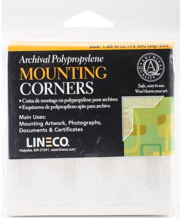 Lineco Archival Polypropylene Mounting Corners  Self Adhesive Clear Photo Corners  Pressure Sensitive  Non-Yellowing  Acid-Free  1.25 Inches  Mounting Artwork  Photographs  Documents  Pack of 256. 1 Pack
