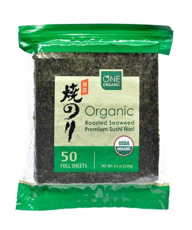 ONE ORGANIC Sushi Nori Premium Roasted Organic Seaweed (50 Full Sheets) 50 Count (Pack of 1)