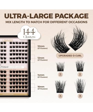 Lashview 144 PCS 3D Cluster Lashes - DIY Mega Volume Eyelash Extensions | Reusable Super Thin Band Individual Lashes - Buy Online on SooperMarket.com