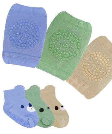 Simply Kids Anti-Slip Baby Knee Pads and Socks Set for Crawling and Walking (6 Pairs 6-18 Months) I Toddler Socks with Grips and Crawling Knee Pads for Infant Boys Girls