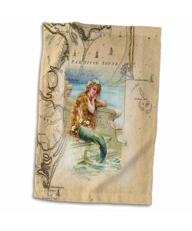3D Rose Print of Vintage Map Outer Banks with Mermaid TWL_204851_1 Towel  15 x 22