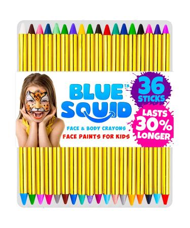 Face Paint Crayons for Kids, Blue Squid 36 Jumbo 3.25" Face & Body Painting Makeup Crayons, Safe for Sensitive Skin, 8 Metallic & 28 Classic Colors, Great for Birthdays & Halloween Makeup 1 Pack
