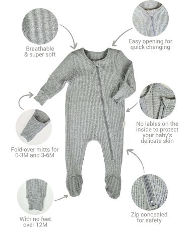 DreamBuy Ribbed Cotton Zip Up Baby Sleepsuit for Newborns | Unisex Baby Boy and Girl Clothes 0-3 Months Sage - Buy Online on SooperMarket.com