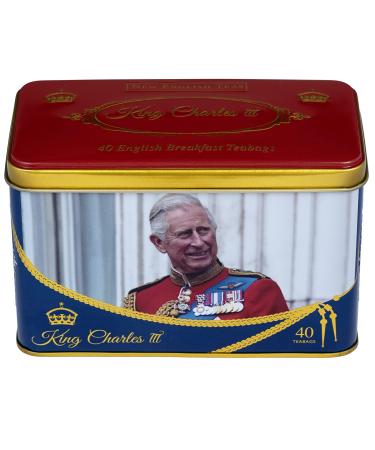 New English Teas King Charles III Tea Tin with 40 English Breakfast Teabags