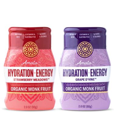 Amata Water Enhancer | Water Flavoring Drops | Perfect for Keto - Low Carb | Grape & Strawberry Natural Water Flavoring | Zero Calories | Organic Monk fruit Flavored Drops - (Pack of 2 - Each 2oz) Grape & Strawberry - Pack