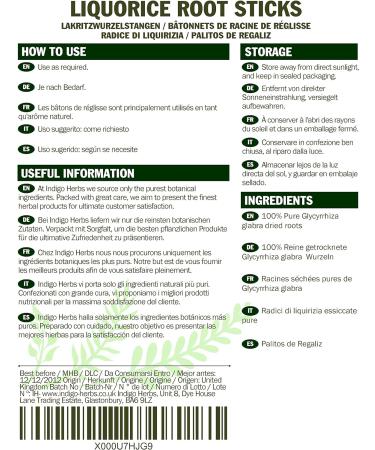 Indigo Herbs Liquorice Root Sticks 50g - Buy Online on SooperMarket.com