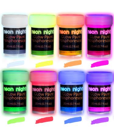 neon nights Glow-in-The-Dark Paint - Multi-Surface Acrylic Paints for Outdoor and Indoor Use on Canvas & Walls - Gifts for Artists - Phosphorescent - Stocking Stuffers for Boys and Girls