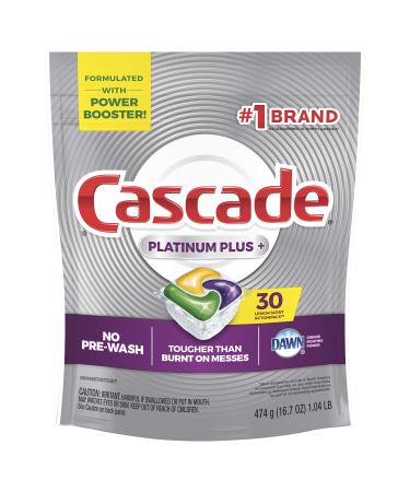 Cascade Platinum Dishwasher Pods, Actionpacs Dishwasher Detergent with Dishwasher Cleaner Action, Lemon Platinum Plus, 30 Count