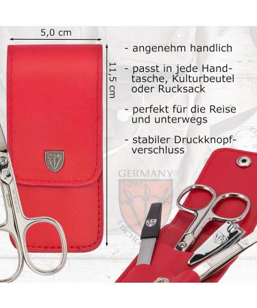 Three Swords Capri Nail Care Set | 4-Pcs Manicure & Pedicure Kit | High-Quality Synthetic Leather Red | Nail Scissors Clippers Tweezers Sapphire Nail File - Buy Online on SooperMarket.com