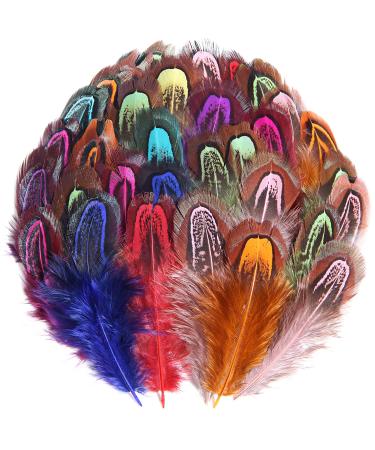THARAHT 120pcs Mix Colour Natural Pheasant Plumage Feathers 2-3 Inches Pheasant Feathers for Sewing Crafts Clothing Jewelry Wedding Hair Hats Dream Catcher Decoration Feathers