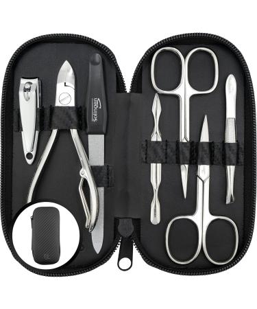 Marqus manicure set men and women 7 parts with nail tongs Solingen Made in Germany for hand and foot care - synthetic leather case with carbonoptics layer 6. Carbon