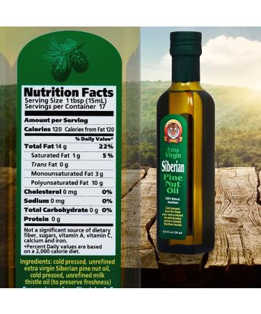 Premium Quality 8.5 oz. Bottle Extra Virgin Siberian Pine Nut Oil - 100% Natural, Unrefined for Healthy Digestion and Wellness - Buy Online on SooperMarket.com