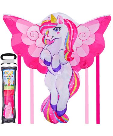 JOYIN 43.3'' Giant Unicorn Kite Easy to Fly Huge Kites for Kids and Adults with 262.5 ft Kite String, Large Beach Kite for Outdoor Games and Activities