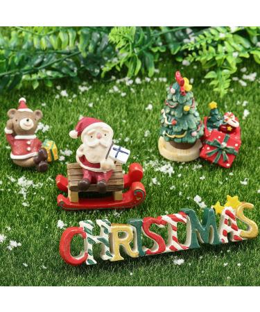 Christmas Aquarium Decoration Fish Tank Creative Aquarium Resin Ornament Xmas Series Landscaping Decor Christmas Tree Santa Bear Sled Figurines for Table Desk Aquarium (Lovely Style, 6 Pcs) Lovely Style 6
