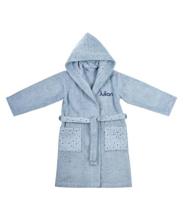 Wolimbo children's bathrobe with name and motif embroidered 100% cotton baby bathrobe 110-116 steel blue whales