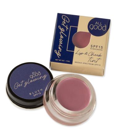 All Good Get Glowing Lip & Cheek Tint - SPF 15 Vegan Mineral Face Makeup Tinted Balm  Cream Blush  Organic Sustainable Botanical Ingredients (Blush)