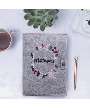 Cozy Racoon Mutterpass Cover - Pink Felt Hexagon | Made in Germany | Personalized Gift for Pregnant Mothers | Includes Pockets for Insurance Card & Ultrasound Images - Buy Online on SooperMarket.com