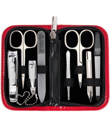 3 Swords Germany - brand quality 8 piece manicure pedicure grooming kit set for professional finger & toe nail care scissors clipper fashion leather case in gift box Made by 3 Swords (002020) RED - SYNTHETIC LEATHER