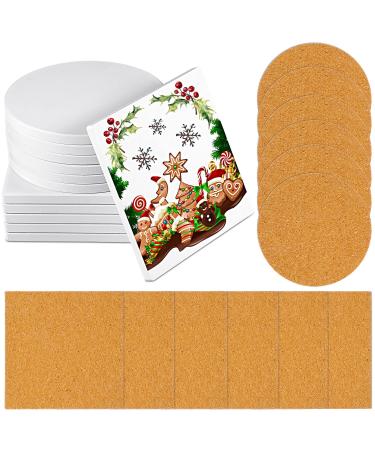 24 Pcs Ceramic Tiles for Crafts Coasters with Cork Backing Pads 4 Inch White Unglazed Ceramic Tiles Blank Ceramic Coasters for DIY Own Coasters Mosaics Painting Projects Decoupage