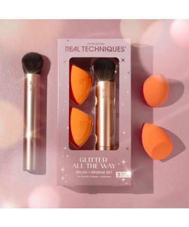 Real Techniques Glitter All The Way Brush & Sponge Set - Limited Edition Makeup Tools for Blending & Contouring | Latex-Free Holiday Gift - Buy Online on SooperMarket.com