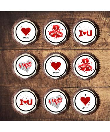 PRECUT I Love You Cupcake Toppers Edible Mini Valentines Day Cake Decorations Edible Valentine Cake Decorations Engagement Cupcake Decoration Anniversary Cake Topper Proposal Decoration (24)