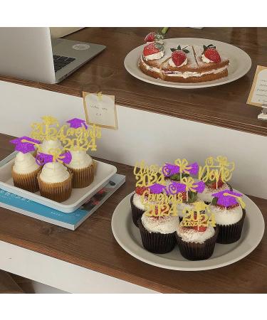 Rsstarxi 24 Pack Class of 2024 Cupcake Toppers 2024 Graduation Food Appetizer Picks 2024 Congrats Grad Cap Done Diploma Cupcake Picks for 2024 Graduation Theme Party Cake Decorations Gold Purple - Buy Online on SooperMarket.com