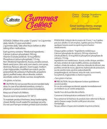 Caltrate Gummies Vitamin D and Calcium Supplement Gluten-Free Orange Strawberry and Cherry Flavour 50 Count Cherry Orange Strawberry 50 count (Pack of 1) - Buy Online on SooperMarket.com