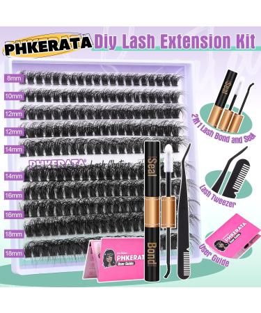PHKERATA Fluffy Cluster Lashes DIY Extension Kit 8-18MM D Curl Individual Eyelashes | 200Pcs Lash Clusters with Bond, Seal, Tweezers | 70P Kit - Buy Online on SooperMarket.com