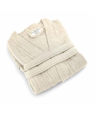 FOR SUSTAINABLE LIFE Muslin Unisex Bathrobe Turkish 100% Cotton Soft Absorbent Natural Garment Wash S-M Natural