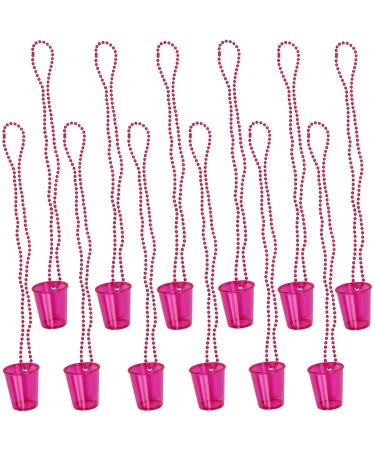 Iconikal Shot Glass on Beaded Necklace Hot Pink 12-Pack