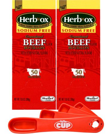 Herb-Ox Granulated Sodium-Free Beef Flavor Bouillon (Pack of 2) with By The Cup Swivel Measuring Spoon